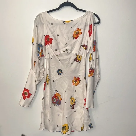 Free People ivory “Sunshadow” floral slit sleeve mini dress Size 2 - Picture 6 of 8
